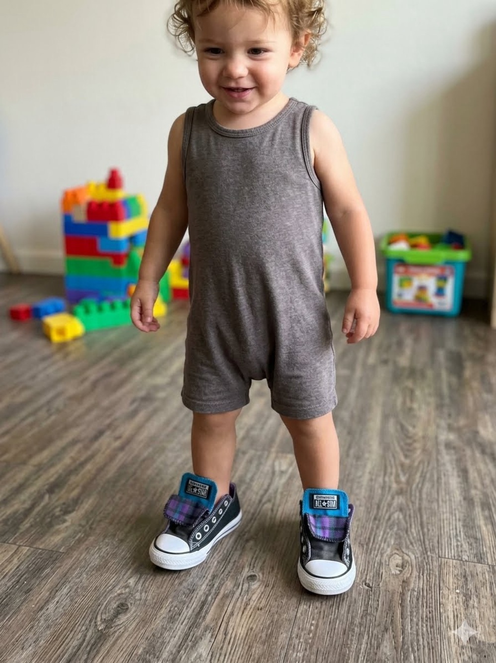 Converse Kids Purple Plaid & Teal Slip-On All Star Sneakers